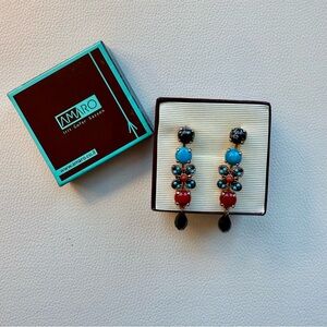 Vintage Amaro Handcrafted Earrings Turquoise, Obsidian, Red Coral 🌟NWT🌟